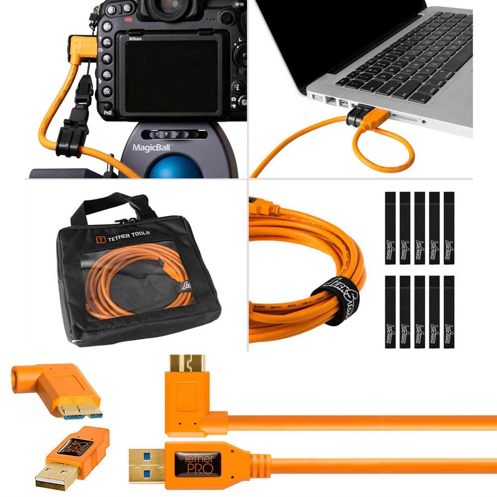 Tether Tools Starter Kit w/ USB 3.0 Micro-B Right Angle Cable Right 15