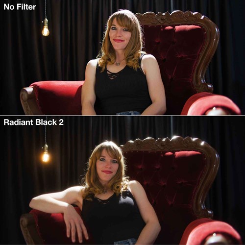 Without and with filter Radiant Black 2