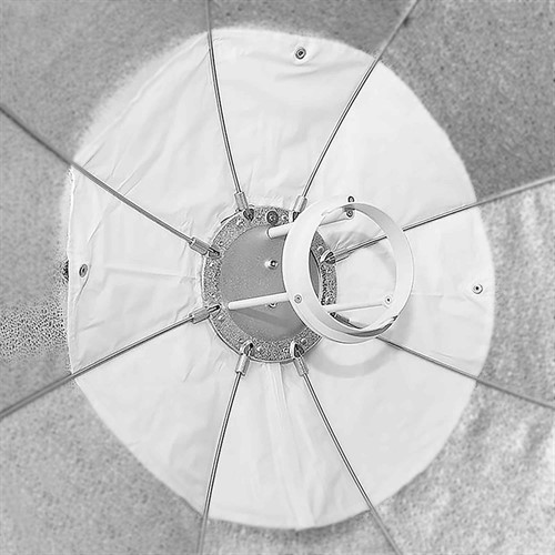 Blixten monteras bakvänt, inuti softboxen