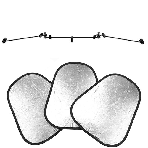 Set med tre dubbelsidiga reflexskärmar med hållare