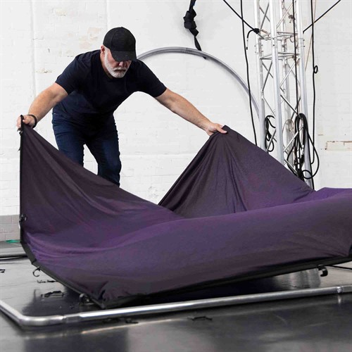 Tygbakgrunden hålls spänd i aluminiumramen