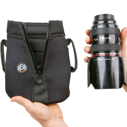 Pouch is designed to fit a 24-70 mm lens