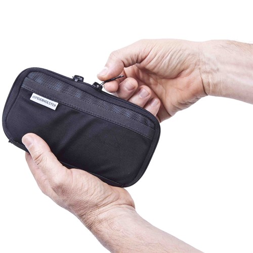 The pouch features two high quality zippers