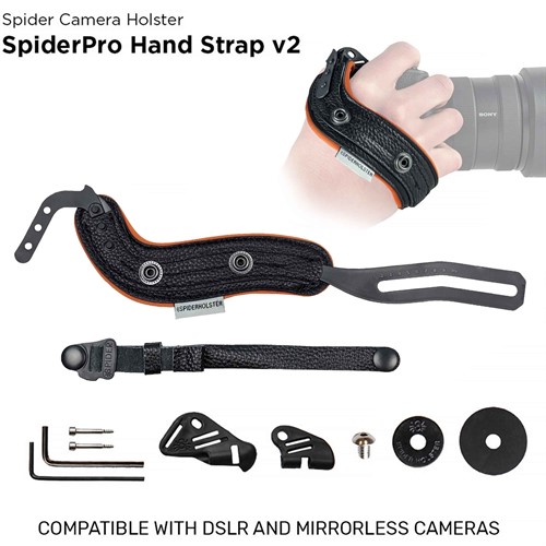 SpiderPro Camera Hand Strap Black with orange trim