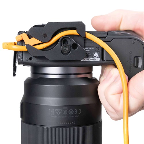 Mount the camera plate on 1/4" thread or Arca