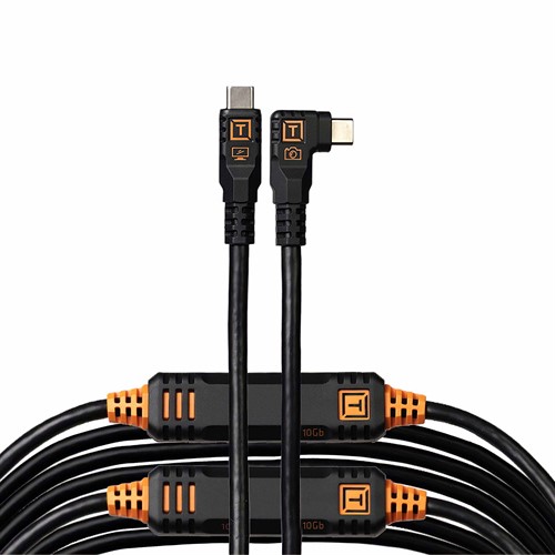 TetherPro Optima 10G USB-C, 9.4m, Straight to Right, Black