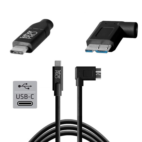 TetherPro USB-C to 3.0 Micro-B Right Angle 4.6m Black